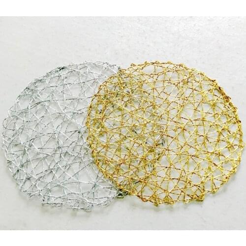 4PCS Round Placemat Table Placemat Kitchen Dinner Handmade knitting irregular Christmas Shinning Gold Silver