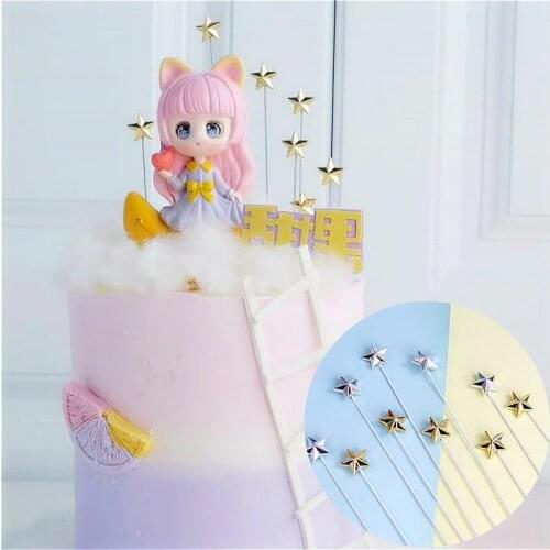 5pcs 3D Star Cupcake Toppers Birthday Cake Topper Decorating Wedding Christmas Party Decorations Baby Shower Favors