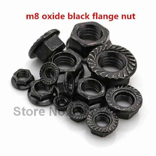50pcs m8 steel with oxide hex black flange nut DIN6923 hex nut with flange