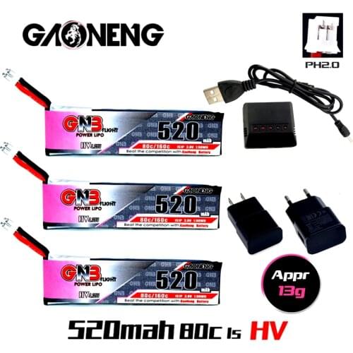 Gaoneng GNB FPV Battery 520mAh 3.8V 80C/160C 1S HV 4.35V With PH2.0 Plug Lipo Battery + Charger For Tinyhawk Kingkong LDARC TINY