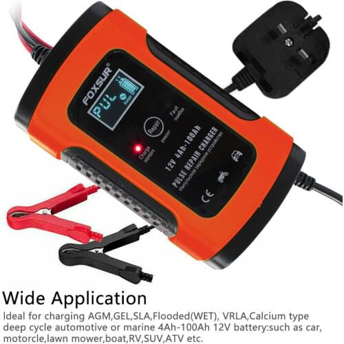 Automatic Car Battery Charger 12V 5A LCD Intelligent Automobile Motorcycle Pulse Repair 3-Stage AGM/Lead-Acid Battery Charger