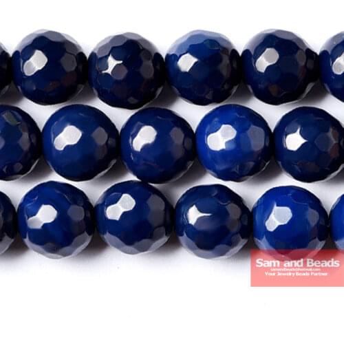 Free Shipping Natural Stone Faceted Dark Blue agata beads 16" Strand 6 8 10 12MM Pick Size For Bracelet Necklace Making FDBAB01