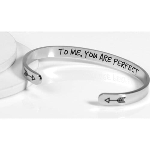Cuff Bangle Mantra Quote Steel Motivational Friend Jewelry Gift for Women Teen Girls Sister PERFECTION BRACELET Handwriting Brac