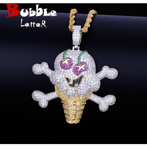 Skull Ice Cream Shape Necklace& Pendant Gold Color AAA Cubic Zircon Mens Hip Hop Jewelry
