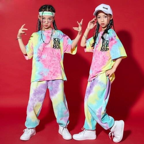 Kid Cool Hip Hop Clothing Tie Dye Oversized Harajuku T Shirt Top Streetwear Jogger Pants for Girl Boy Jazz Dance Costume Clothes