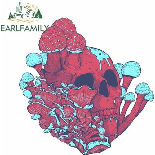 EARLFAMILY 13cm x 12.5cm for Fungi Skull Mushroom Decal Windshield Cartoon Trunk Personality Car Sticker Motorcycle Decoration