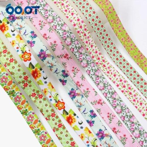E-20421-664,10yards 5/8'' flowers Ribbon Elastic Foldover Elastics Stretch Hair Ties Headbands for Baby Girls Hair Bow