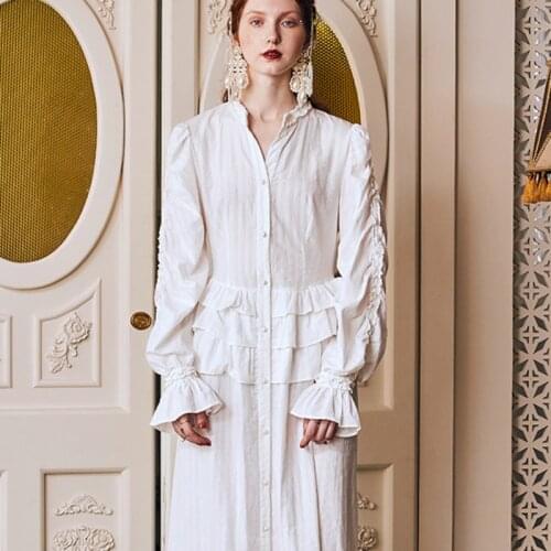 Elegant Lady Nightgown Women Long Nightgown Cotton Long-sleeved Robe Sleepwear Night Dress Nighty Unique European Retro Design