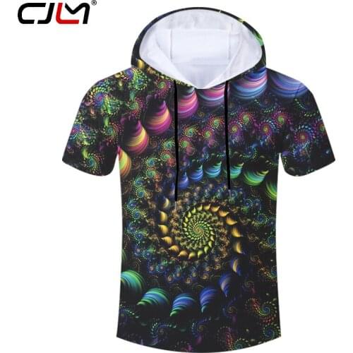 CJLM Man Colored Vortex Hooded Tshirt Creative Best Selling 3D Printed Casual Circular Pattern Large Size 5XL