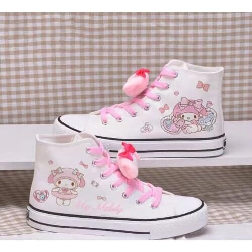 Spring and Autumn New Laurel Dog Student High-top Canvas Shoes Cute Girl Vulcanized Shoes Sweet Girl Graffiti Korean Sneakers