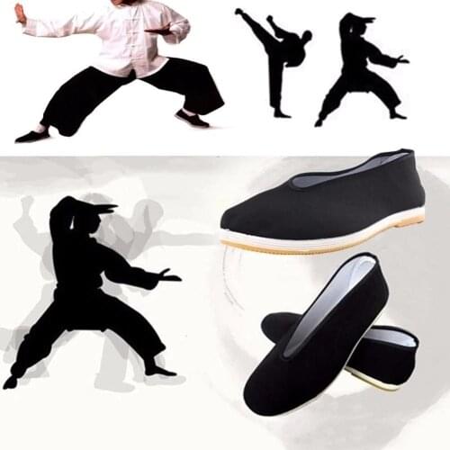 Quality Black Cotton Shoes Mens Traditional Chinese Kung Fu Cotton Cloth Wing Chun Tai-Chi Martial Art Old Beijing Casual Shoes