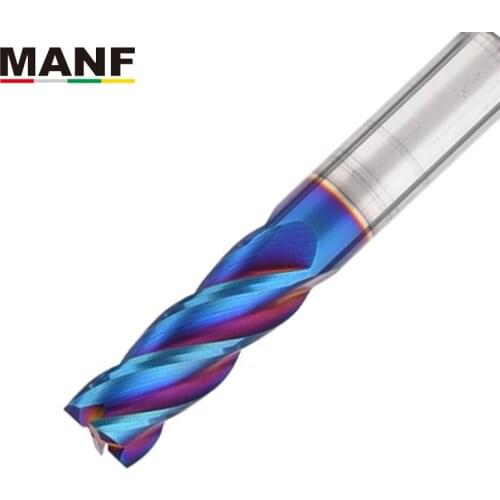 MANF 4 Flute HRC65 4mm 5mm 6mm 8mm Blue Nano Tungsten Steel End Mill Milling Cutter Tungsten Cobalt Alloy TiAIN End Mills