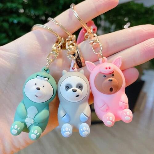 Korea Cartoon Three Bears Keychain Cute Unicorn Pendant Bear Epoxy Doll Car Key Chain Backpack Ornament Decoration Gift
