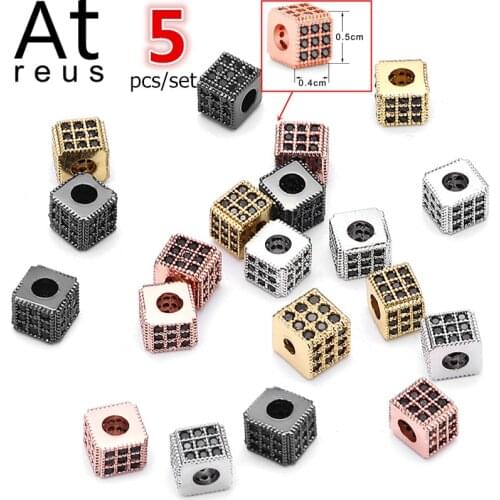 5pcs/lot Square Geometric CZ Spacer Beads Wholesale Cube Copper Cubic Zirconia Beads DIY Bracelet Jewelry Finding Supplies Gold
