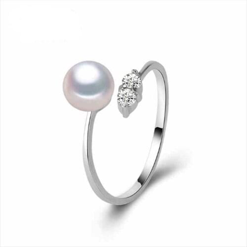 Fashion Pearl Ring Jewelry Of Silver Zircon Inlaid Ring Freshwater Pearl Wedding Rings 925 Sterling Silver Rings For Women