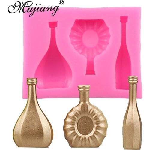 Mujiang European Wine Bottle Glass Silicone Molds Soap Clay Molds Fondant Cake Decorating Tools Gumpaste Chocolate Candy Moulds