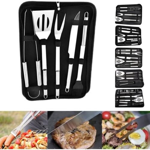 Stainless Steel BBQ Tools Set Barbecue Grilling Accessories Outdoor Camping BBQ Fork Tongs Knife Brush Set Kit With Bags