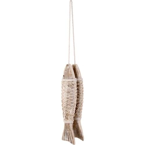 Set of 2 Wooden Hanging Fish Coastal Village Handicrafts Nautical Wall Decor - Miniatures Figurines
