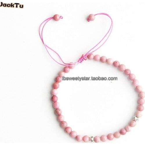 Rhodochrosite siler parts nylon bracelet for girl