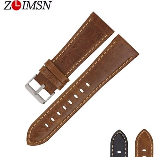 ZLIMSN 2018 New Soft Leather Strap Mens Womens Accessories 22mm-24mm Black Genuine Leather Bracelet Band