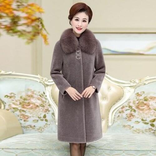 2021 New Women Autumn Winter Natural Wool Fur Coat Granular Sheep Shearing Jacket Female Warm Mid-long Outwear Overcoat X543