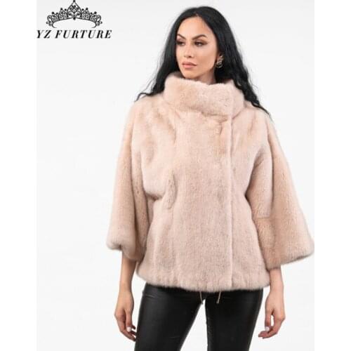 New Women Winter Arrival 2021 Natural 100% Real Mink Fur Wholeskin Short Coat Thick Warm Lady Fashion Long Sleeve Outer Garment