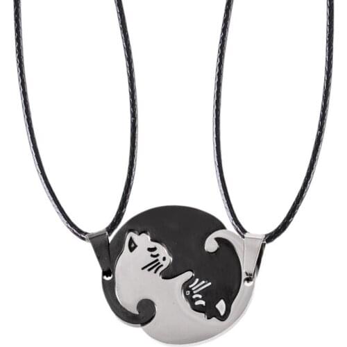 Wholesale Vintage Couples Jewelry Necklaces Black White Couple Necklace Classic Yin Yang Corollary Animal Cat Pendant Necklace