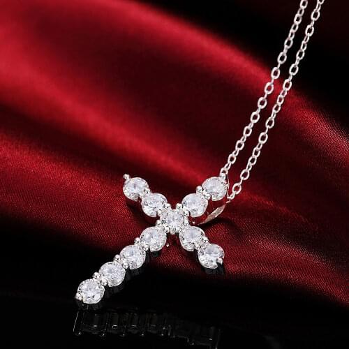 925 Sterling Silver Necklace Pendant Girl Link Chain Vintage Charm High Quality Wedding Zircon Cross Party Fashion Jewelry Gift