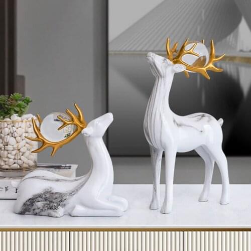 Couple Deer Ornaments Home Decor Lucky Elk Figurines Display Living Room Lover Crafts Animal Statue Wedding Gifts Furnishings