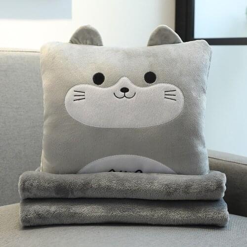Pillow Blanket 2 In 1 Car Pillow Quilt Air Conditioning Cartoon Winter Nap Cushion For Office Sofa Portable Velvet Cushion
