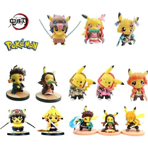 Pokemon Pikachu Demon Slayer Anime Figure Cosplay Tanjirou Nezuko Zenitsu Inosuke PVC Toys Cute Pocket Monster Action Figma Doll