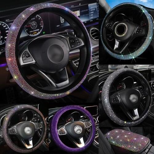 Luxury Car Steering Wheel Covers Universal Pink Diamond Bling Rhinestone Steering Wheel Cover Girls Car Accessories Women