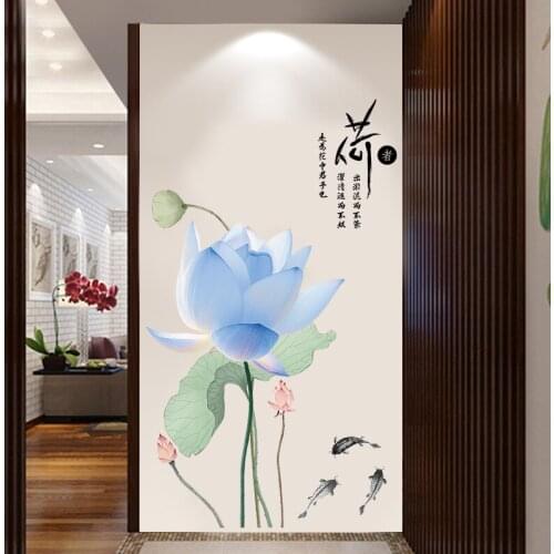 Blue Lotus Wall Stickers Flowers Living Room Bedroom Decor Aesthetic Home Office Decor Art Self Adhesive Wallpaper
