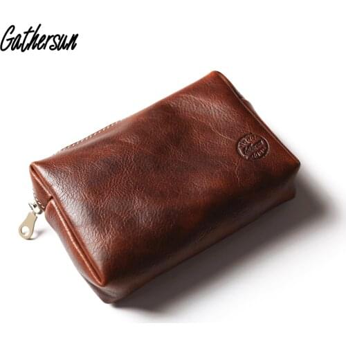 Handmade Vegetable Tanned Leather Organizer Wallet Unisex Vintage Genuine Cow Leather Power Adapter Bag