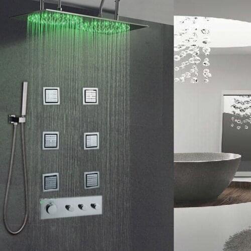 Double Rainfall LED Shower Set 304 Stainless Steel Bathroom Rain Shower Faucets Saving Water Handheld Massage Body Jets Spout
