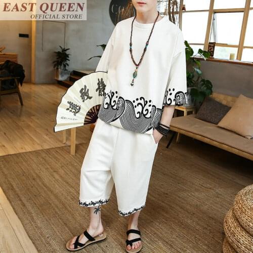 Traditional chinese clothing for men chinese folk dance casual suits male online chinese store two piece set summer FF393 A