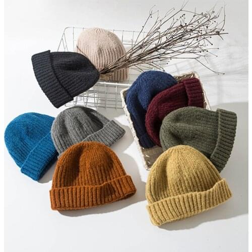 Knitted Hat Womens Vintage Yuppie Hami Melo Hats Skullcap Autumn Winter Warm Men Short Wool Cap Women Simple Beanies Dome 2020