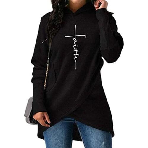 High Quality Large Size 2018 New Fashion Faith Print Kawaii Sweatshirt Femmes Hoodies Women Youth Female Creative Tops S-2XL