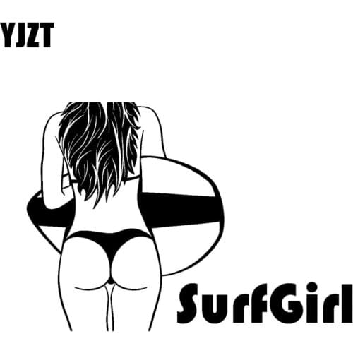 YJZT 12.8*9CM Car Sticker Swimming Surf Girl Covering The Body Vinyl Skillful Manufacture Decals Fashion Black/Silver C20-0172
