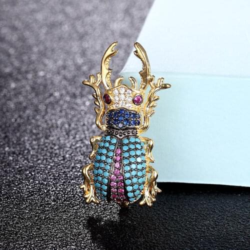 Zlxgirl jewelry High Quality Cubic Zircon carton beetle Insect hijab pins Copper bee scarf pins Accessory fashion Brooch Pendant