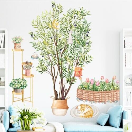 Plant Potted Tree Wall Stickers Flowers Living Room Bedroom Sofa Backdrop Wall Decoration Self Adhesive Wallpaper Decals