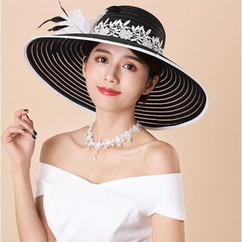 British Fashion Fedoras Hat Women Wedding Church Tea Party Banquet Cap Ladies Sunshade Ultraviolet Protection Summer Caps H6612