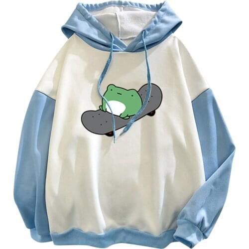 Patchwork Pringting Hoodies For Women Fashion Drawsting Kawaii Pullover Tops Autumn Winter Plus Velvet Sweatshirts Women Свитшот