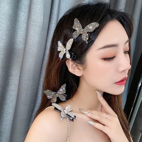 New Korean Shiny Butterfly Hairpins Elegant Lady Full Crystal Hair Clips For Women Fashion Summer Holiday Hair Accessories