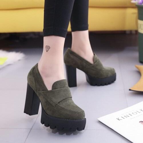 Women Pumps Suede high heels thick 2021 round head waterproof platform black single shoes female thick bottom was thin