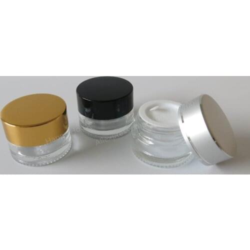 12 X 5G Portable Transparent glass cream container 5ml glass cream jar with gold silver black cap 5g glass cosmetic case