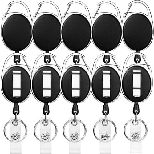 18Pcs Retractable ID Card Badge Holder, Heavy Duty Badge Reel Clip with 27 Inch Nylon Cord and Key Ring for Nurse Office School