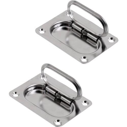 2 Pieces/ Set 7.3 x 5.4cm Durable Marine Stainless Steel Spring Boat Hatch Locker Cabinet Lifting Pull Handle Flush Mount