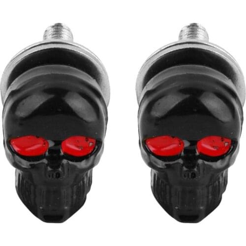 2Pcs Plastic & Steel Motorcycle SKULL License Plate Frame BOLTS Screw Caps for Motorcycle Chopper For Any 6mm Bolt