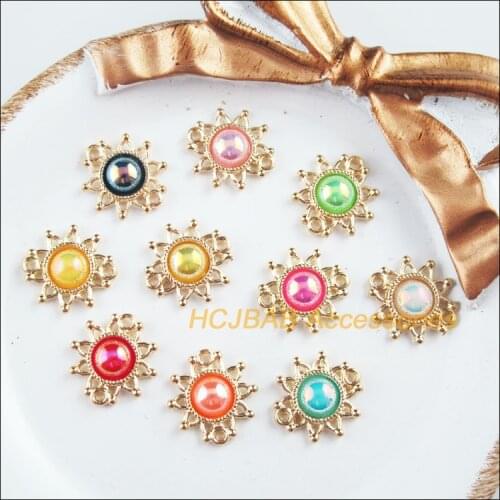 30Pcs Gold Color Retro Tiny Sun Mixed Acrylic Charms Connectors 14x14.5mm